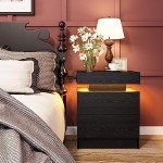 Modern Black Nightstand with Charging Station & LED Light