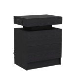 Modern Black Nightstand with Charging Station & LED Light