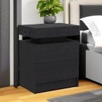 Modern Black Nightstand with Charging Station & LED Light