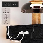 Modern Black Nightstand with Charging Station & LED Light