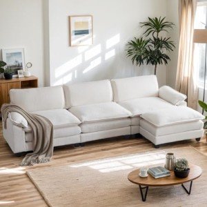 Modular Deep Seat Sofa with Ottoman - White