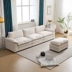 Modular Deep Seat Sofa with Ottoman - White