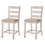 Antique White Upholstered Counter Height Barstools, Set of 2