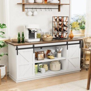 White Buffet Cabinet with Sliding Barn Doors