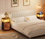 Rustic Brown Night Stand with Charging Station and LED Light