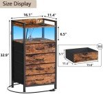 Rustic Brown Night Stand with Charging Station and LED Light