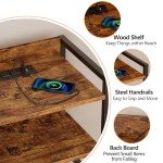 Rustic Brown Night Stand with Charging Station and LED Light