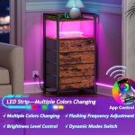 Rustic Brown Night Stand with Charging Station and LED Light