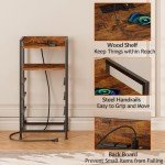 Rustic Brown Night Stand with Charging Station and LED Light