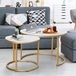 White Nesting Coffee Table Set with Gold Frame