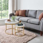 White Nesting Coffee Table Set with Gold Frame