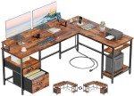 L-Shaped Rustic Home Office Desk with Power Outlet