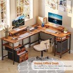 L-Shaped Rustic Home Office Desk with Power Outlet