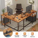 L-Shaped Rustic Home Office Desk with Power Outlet