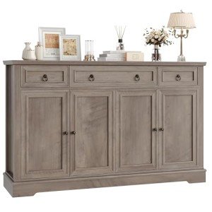 Spacious White Buffet Cabinet with Storage Drawers