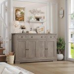 Spacious White Buffet Cabinet with Storage Drawers