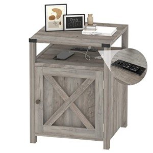 Rustic Farmhouse Nightstand with Charging Station