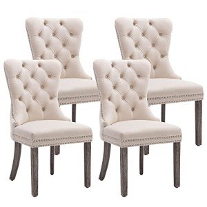 Beige Velvet Dining Chairs Set of 4