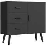 Iwell Black Sideboard Cabinet with 3 Drawers