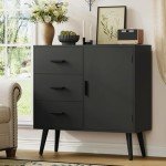 Iwell Black Sideboard Cabinet with 3 Drawers