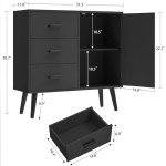 Iwell Black Sideboard Cabinet with 3 Drawers