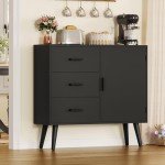 Iwell Black Sideboard Cabinet with 3 Drawers