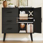 Iwell Black Sideboard Cabinet with 3 Drawers