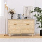 Stylish 6-Drawer Rattan Dresser with Gold Handles
