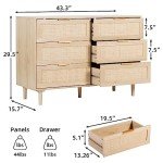 Stylish 6-Drawer Rattan Dresser with Gold Handles