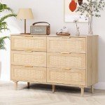 Stylish 6-Drawer Rattan Dresser with Gold Handles