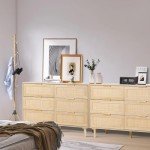 Stylish 6-Drawer Rattan Dresser with Gold Handles