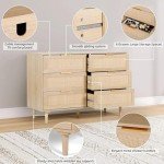 Stylish 6-Drawer Rattan Dresser with Gold Handles
