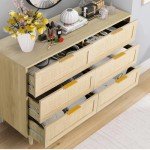 Stylish 6-Drawer Rattan Dresser with Gold Handles