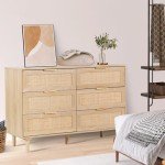 Stylish 6-Drawer Rattan Dresser with Gold Handles