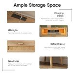 Set of 2 Rattan Nightstands with Charging Station