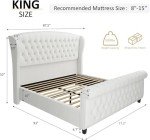King Size Chenille Upholstered Platform Bed Frame