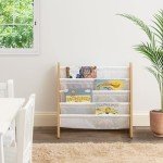 Natural/White Kids 4-Tier Book Rack Bookshelf