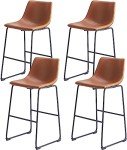 Brown Modern Bar Stools with Backrest - Set of 4