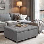Dark Gray Storage Ottoman and Footrest, 90x90cm