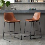 Brown Modern Bar Stools with Backrest - Set of 4