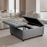 Dark Gray Storage Ottoman and Footrest, 90x90cm