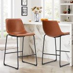 Brown Modern Bar Stools with Backrest - Set of 4