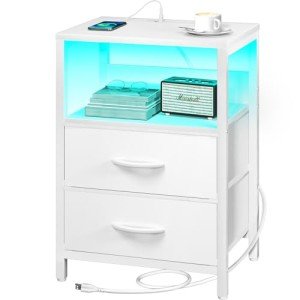 Yoobure LED Nightstand with Charging Station and Storage