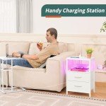 Yoobure LED Nightstand with Charging Station and Storage