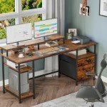 Rustic Brown Reversible Desk with File Drawer and Shelves
