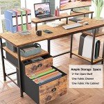 Rustic Brown Reversible Desk with File Drawer and Shelves