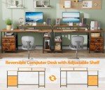 Rustic Brown Reversible Desk with File Drawer and Shelves