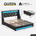 Rolanstar Queen Bed Frame with LED Lights & Drawers