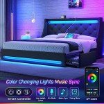 Rolanstar Queen Bed Frame with LED Lights & Drawers