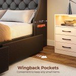 Rolanstar Queen Bed Frame with LED Lights & Drawers